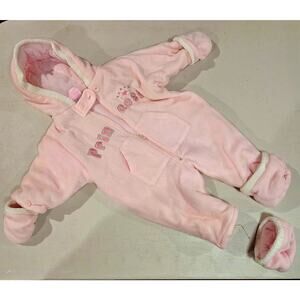 Mon‎ Petit Baby Infant Girl Fleece Bunting Suit 6-9M Pink Hooded Winter Snowsuit